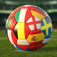 Fußball mir verschiedenen Landesfahnen als Symbol für die Fussball EM 2024 in Deutschland.